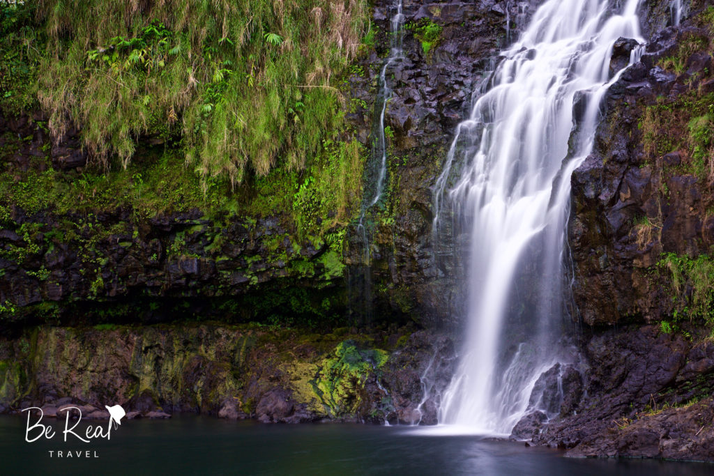 Kulaniapia Falls on Big Hawaii Island is surrounded by lush, verdant scenery