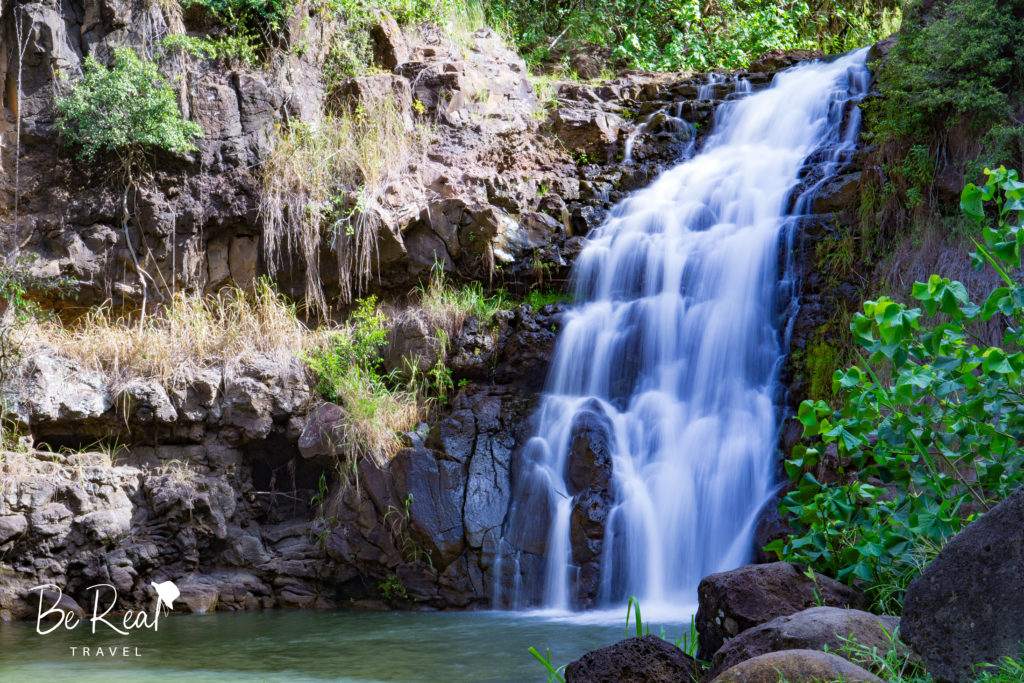 Water streams down Waimea Falls, Oahu, Hawaii