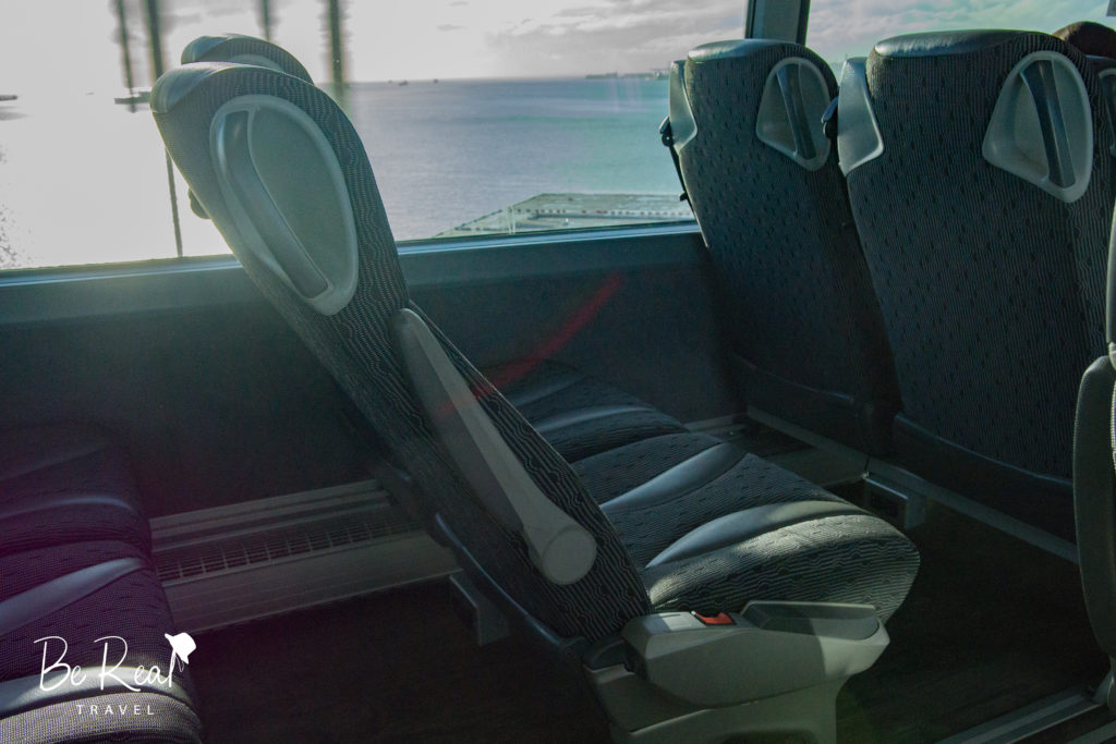 Seat recline angle on Amtrak-chartered shuttle, San Francisco