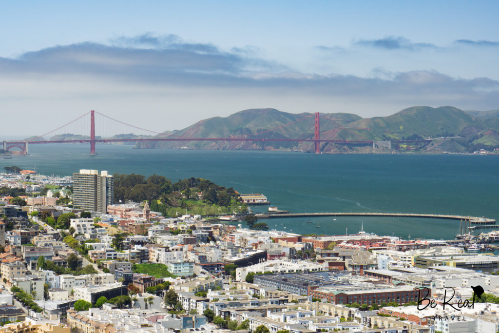 View from Coit tower of San Francisco and the Golden Gate Bridge, California