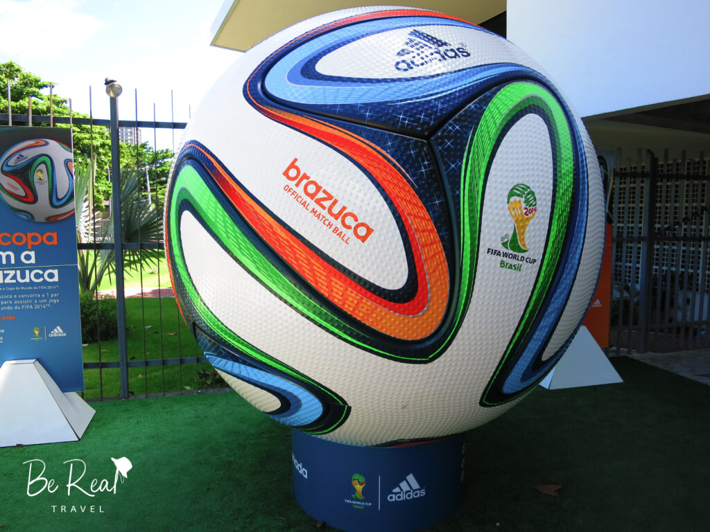 A giant replica of the Brazuca 2014 World Cup soccer ball