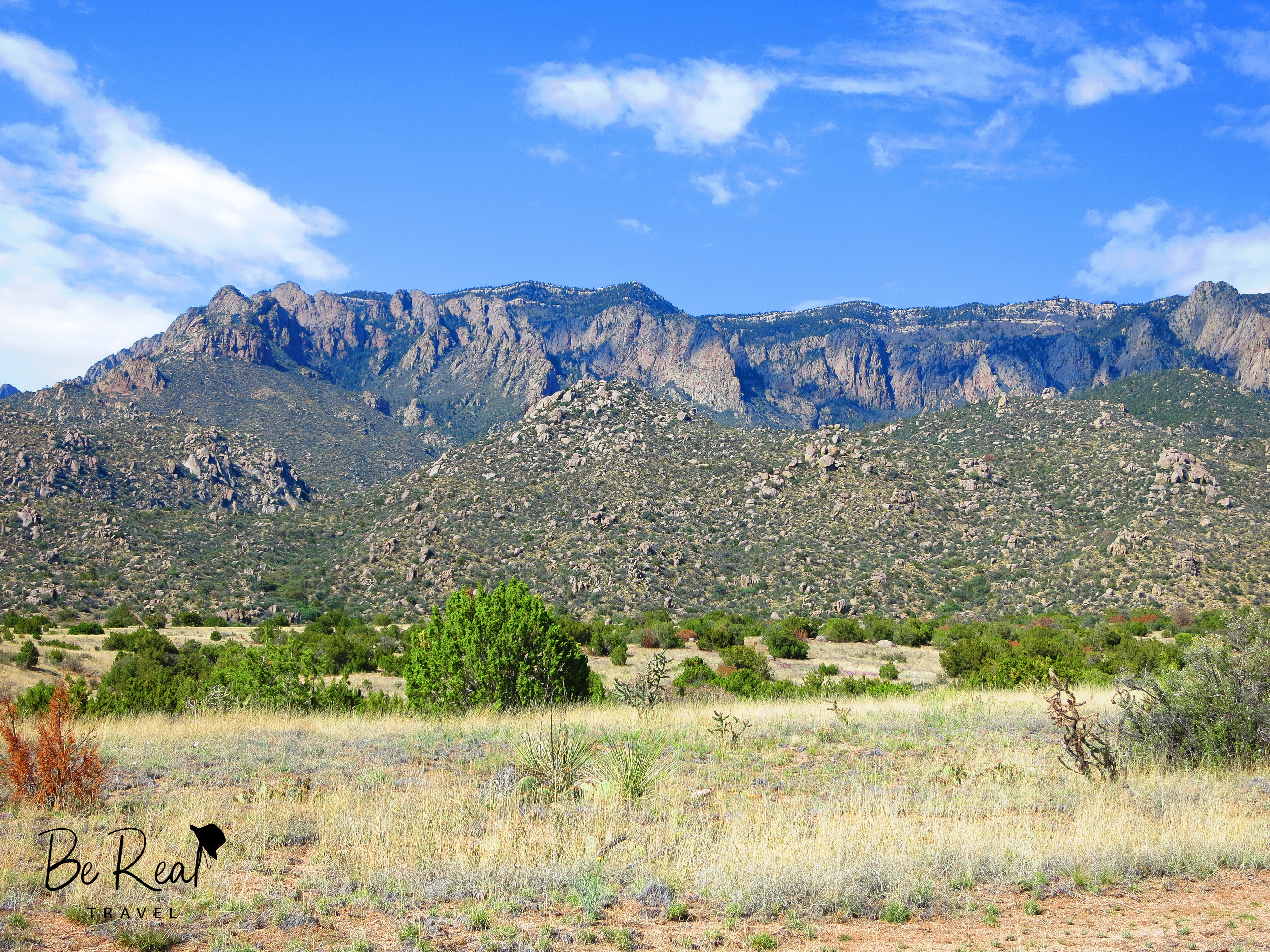 Green land gives way to the mountains and sky in New Mexico