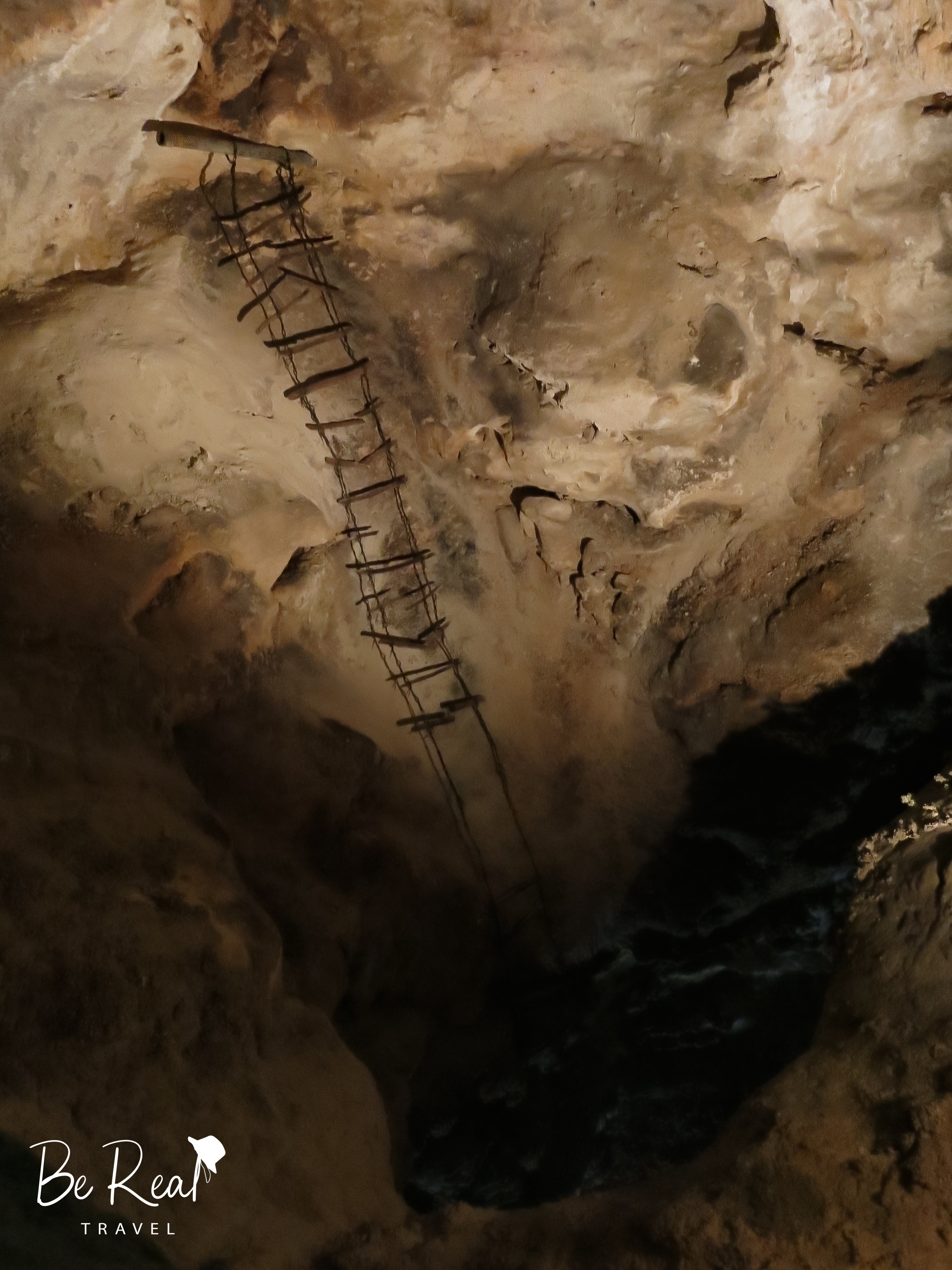 An old, untrustworthy ladder descends into Carlsbad Caverns, New Mexico