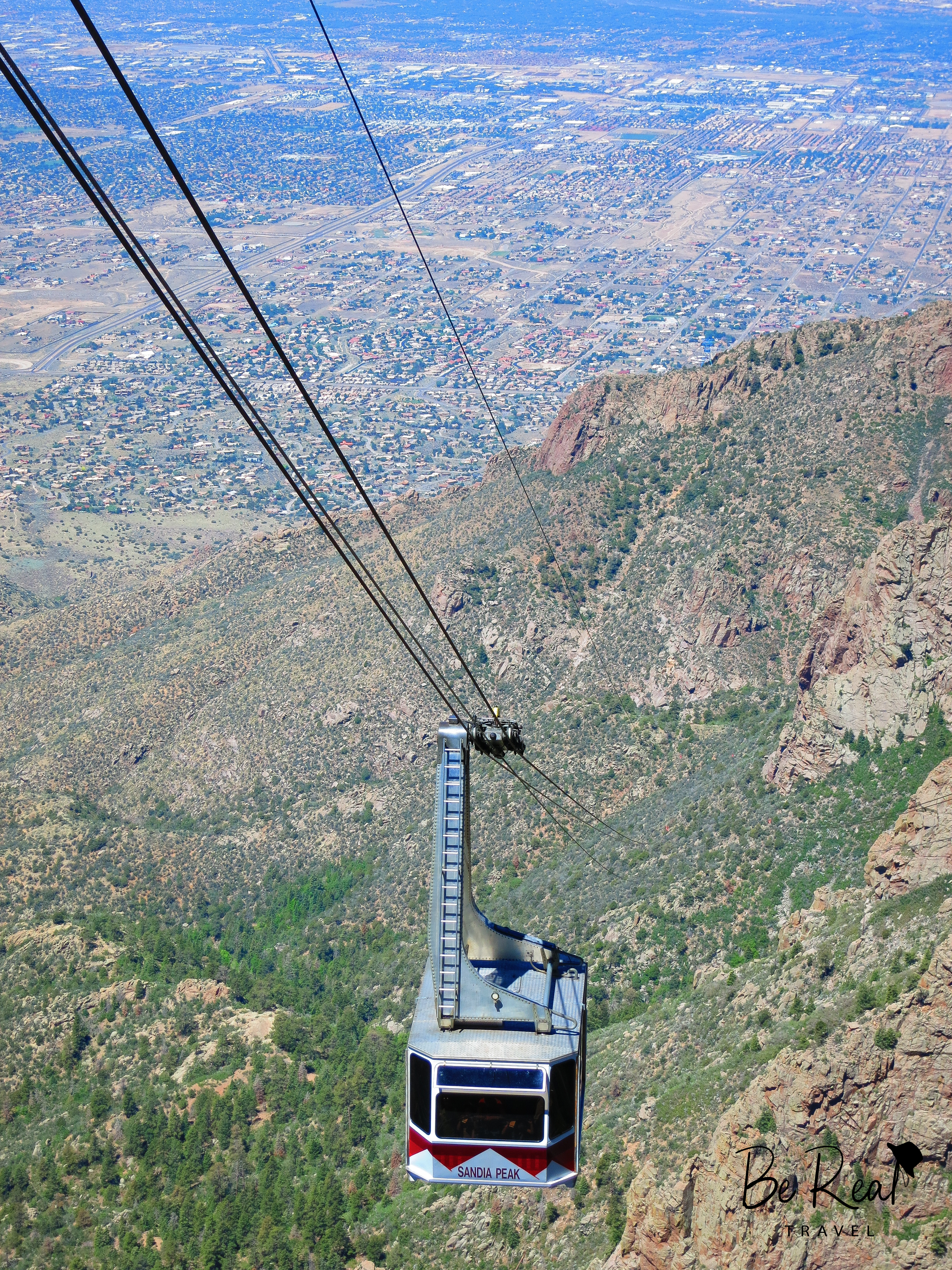 The Sandia Peak Tram descends above the Sandia Mountains in New Mexico
